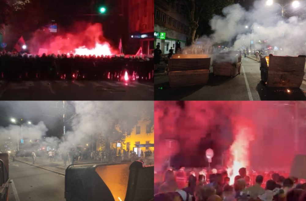 Blokaderi pozvali na državni udar; Haos na ulicama Beograda; Gađali kamenicama, zapalili kontejnere VIDEO